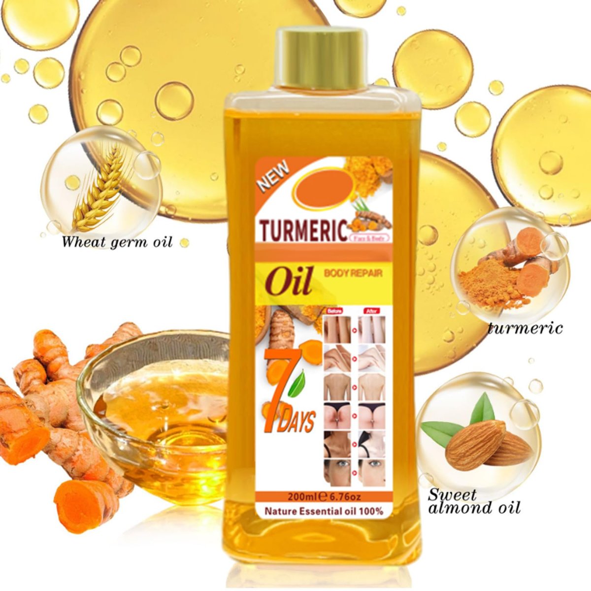 Gtrwadd Turmeric Oil for Skin - Natural Moisturizing Nourishing Face & Body Oil with Vitamin E - 6.76 Fl Oz - görsel 9