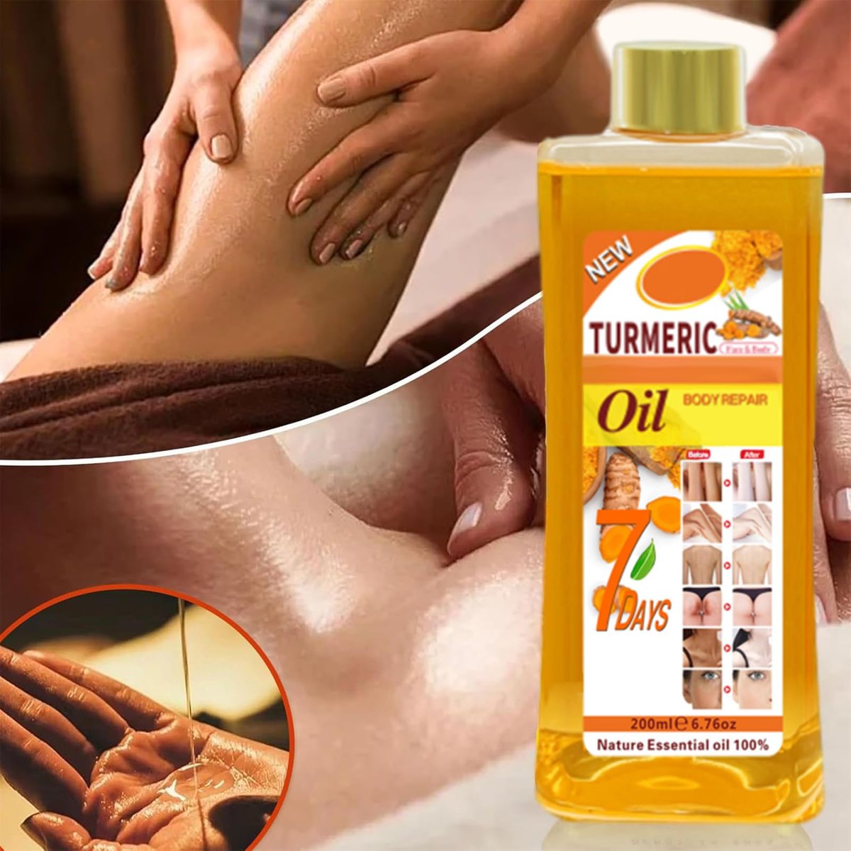 Gtrwadd Turmeric Oil for Skin - Natural Moisturizing Nourishing Face & Body Oil with Vitamin E - 6.76 Fl Oz - görsel 5