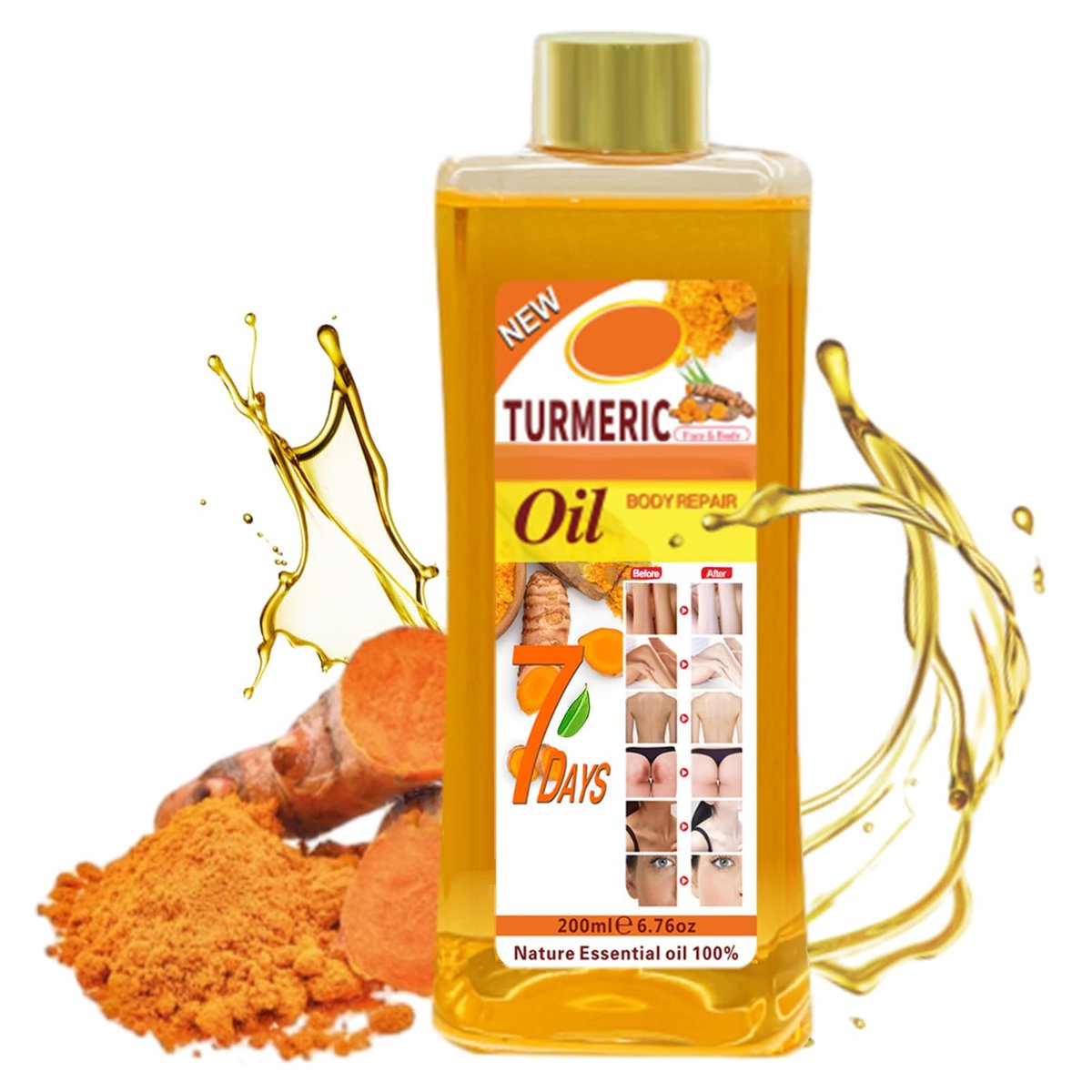 Gtrwadd Turmeric Oil for Skin - Natural Moisturizing Nourishing Face & Body Oil with Vitamin E - 6.76 Fl Oz - görsel 1