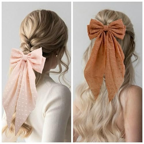 Tobeffect Hair Bow for Women Clips Bulk - 8PCS Big Ribbon Bows with Long Tail, Oversized Satin Hair Accessories Avelisse