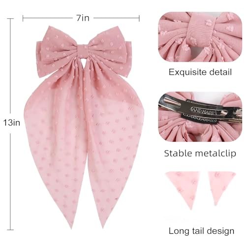 Tobeffect Hair Bow for Women Clips Bulk - 8PCS Big Ribbon Bows with Long Tail, Oversized Satin Hair Accessories Avelisse
