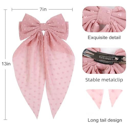 Tobeffect Hair Bow for Women Clips Bulk - 8PCS Big Ribbon Bows with Long Tail, Oversized Satin Hair Accessories Avelisse