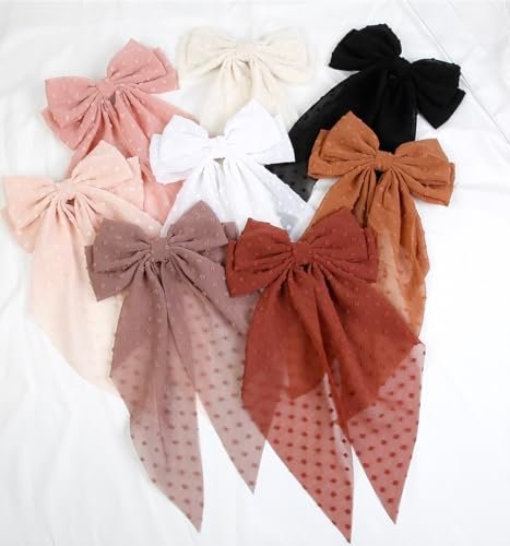 Tobeffect Hair Bow for Women Clips Bulk - 8PCS Big Ribbon Bows with Long Tail, Oversized Satin Hair Accessories Avelisse