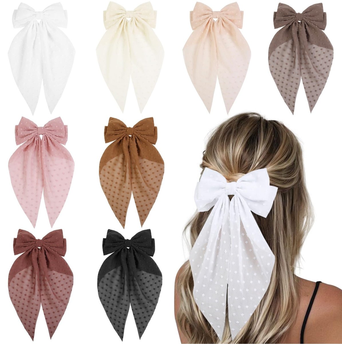 Tobeffect Hair Bow for Women Clips Bulk - 8PCS Big Ribbon Bows with Long Tail, Oversized Satin Hair Accessories Avelisse