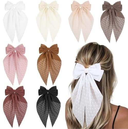 Tobeffect Hair Bow for Women Clips Bulk - 8PCS Big Ribbon Bows with Long Tail, Oversized Satin Hair Accessories Avelisse