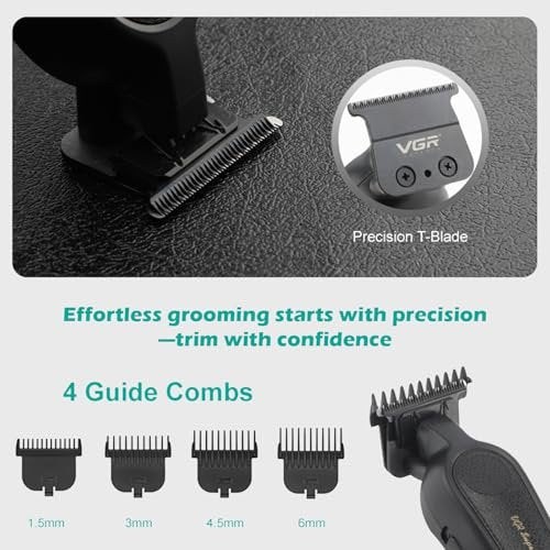 VGR 995 Professional Hair Trimmer for Men – Zero Gapped Barber Edgers, Portable Cordless Beard Trimmer Clipper with 4 Guide Combs, USB Rechargeable - görsel 8