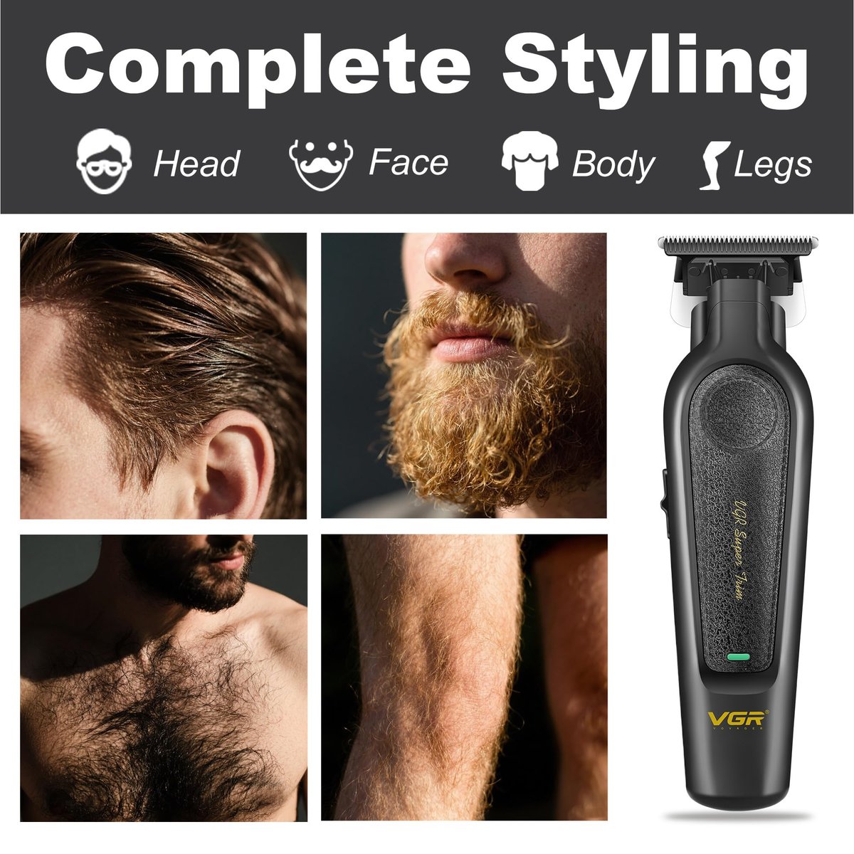 VGR 995 Professional Hair Trimmer for Men – Zero Gapped Barber Edgers, Portable Cordless Beard Trimmer Clipper with 4 Guide Combs, USB Rechargeable - görsel 13