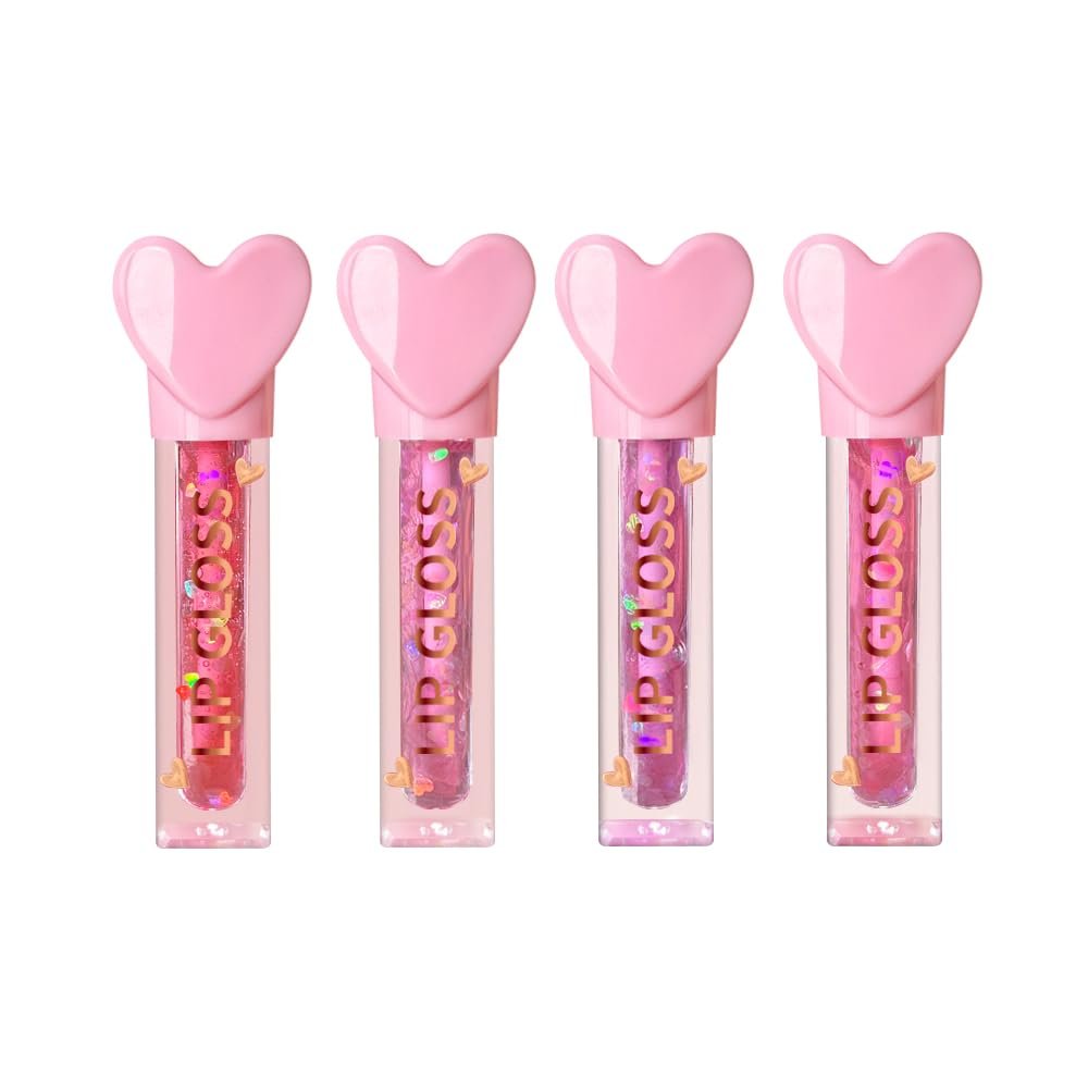 4pc Heart Charm Lip Gloss Stick for Girls - Glossy Fruity Lip Set | Non Toxic Party Favors, Teen Makeup Gift with Cute Topper (4 Pack) - görsel 3