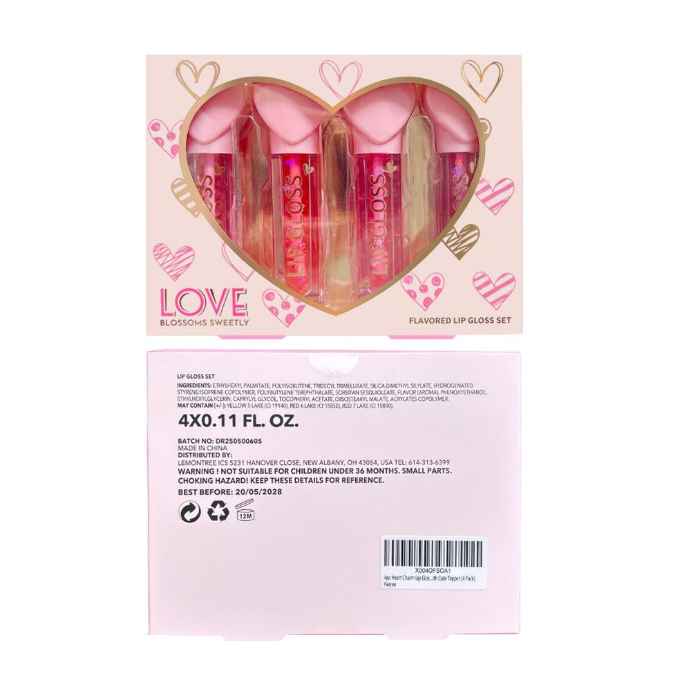 4pc Heart Charm Lip Gloss Stick for Girls - Glossy Fruity Lip Set | Non Toxic Party Favors, Teen Makeup Gift with Cute Topper (4 Pack) - görsel 7