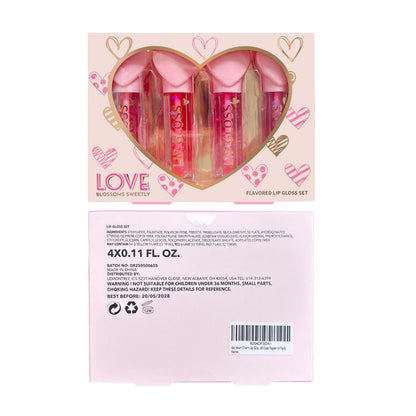 4pc Heart Charm Lip Gloss Stick for Girls - Glossy Fruity Lip Set | Non Toxic Party Favors, Teen Makeup Gift with Cute Topper (4 Pack)
