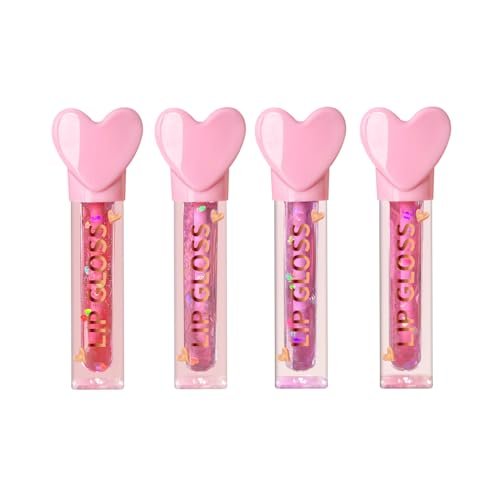 4pc Heart Charm Lip Gloss Stick for Girls - Glossy Fruity Lip Set | Non Toxic Party Favors, Teen Makeup Gift with Cute Topper (4 Pack) - görsel 4