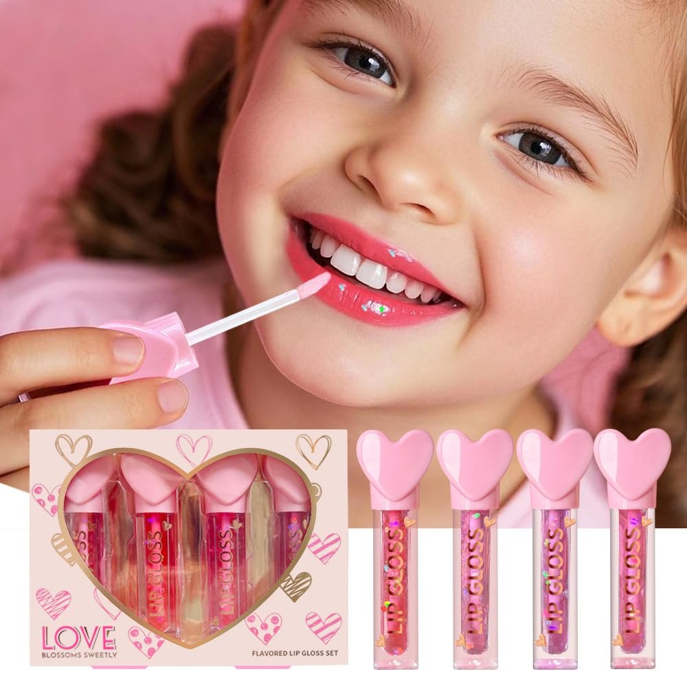 4pc Heart Charm Lip Gloss Stick for Girls - Glossy Fruity Lip Set | Non Toxic Party Favors, Teen Makeup Gift with Cute Topper (4 Pack) - görsel 9