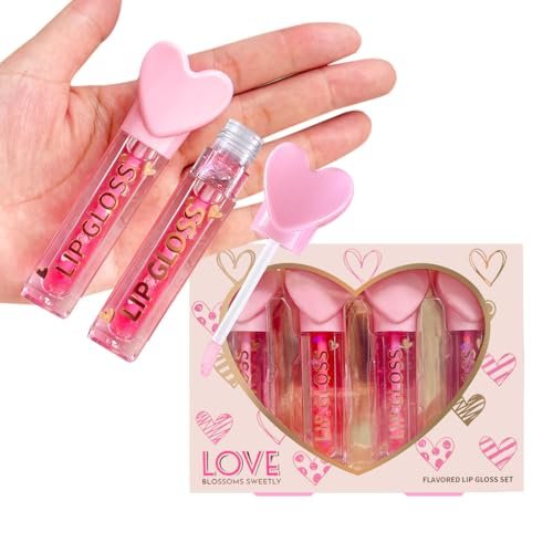 4pc Heart Charm Lip Gloss Stick for Girls - Glossy Fruity Lip Set | Non Toxic Party Favors, Teen Makeup Gift with Cute Topper (4 Pack) - görsel 6