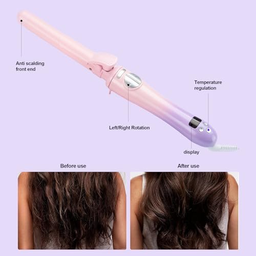 SEMQIMIUSO 1 Inch Rotating Curling Iron for Long Hair – Automatic Ceramic Tourmaline Curler with Dual Voltage, Up to 450°F, Beach Waves Avelisse