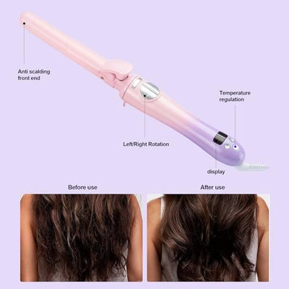 SEMQIMIUSO 1 Inch Rotating Curling Iron for Long Hair – Automatic Ceramic Tourmaline Curler with Dual Voltage, Up to 450°F, Beach Waves Avelisse