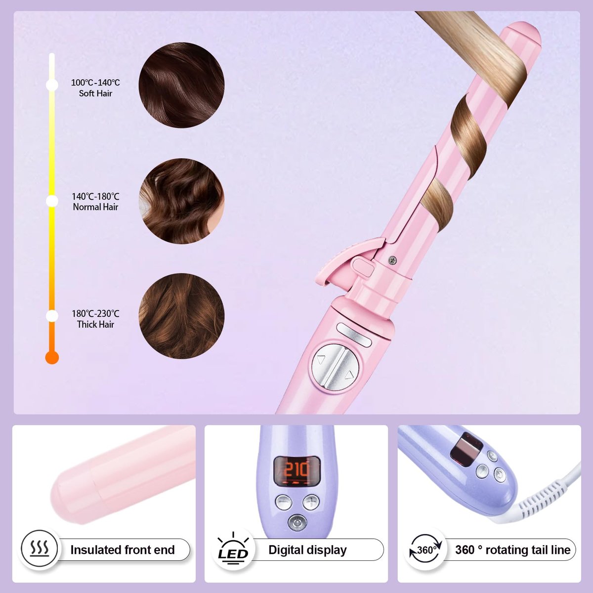 SEMQIMIUSO 1 Inch Rotating Curling Iron for Long Hair – Automatic Ceramic Tourmaline Curler with Dual Voltage, Up to 450°F, Beach Waves Avelisse