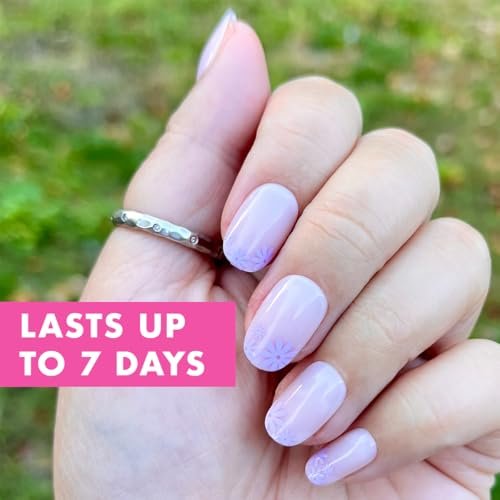Olive & June Classic Super Stick Mani Press On Nails - Floral Tip, Short, Round - No Glue, 32 Nails, 16 Sizes Avelisse