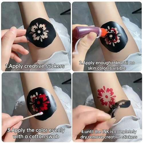 12-Color Temporary Tattoo Kit with 18 Stencils – Safe & Easy Fake Tattoos for Adults & Kids - görsel 11