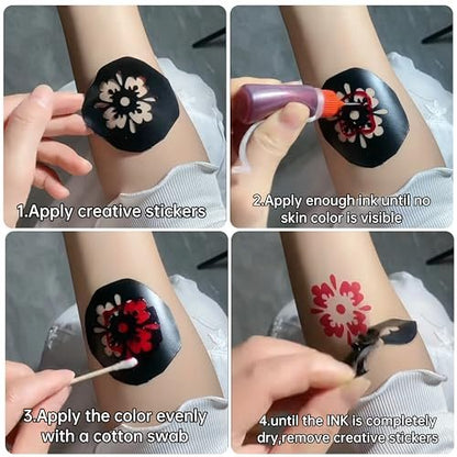 12-Color Temporary Tattoo Kit with 18 Stencils – Safe & Easy Fake Tattoos for Adults & Kids