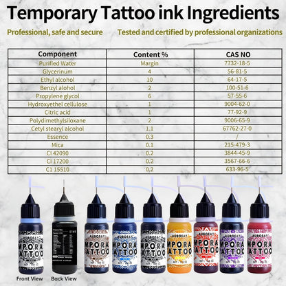 12-Color Temporary Tattoo Kit with 18 Stencils – Safe & Easy Fake Tattoos for Adults & Kids