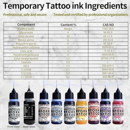 12-Color Temporary Tattoo Kit with 18 Stencils – Safe & Easy Fake Tattoos for Adults & Kids
