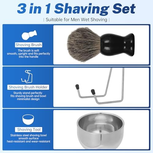 DEBETOOL Pure Badger Shaving Brush Set for Men – Exfoliating Shaving Cream Brush and Bowl, Grooming Gift for Father's Day - görsel 8