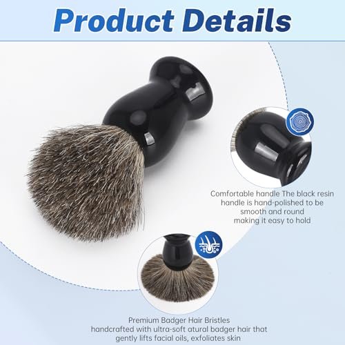 DEBETOOL Pure Badger Shaving Brush Set for Men – Exfoliating Shaving Cream Brush and Bowl, Grooming Gift for Father's Day - görsel 10