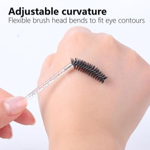 BIDEX 200 Pcs Disposable Mascara Wands - Spiral Lash Brush Applicators with Crystal Handles, Black and Pink Lash Spoolies for Eyelash & Eyebrow Makeup - görsel 12