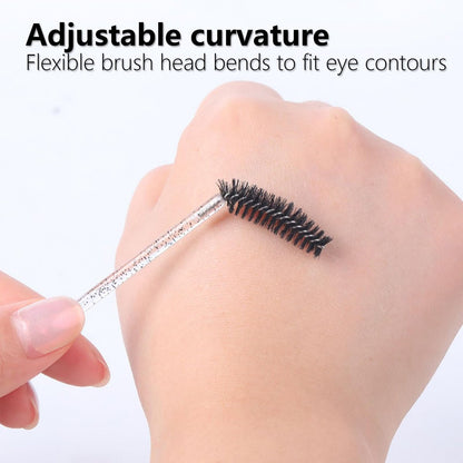 BIDEX 200 Pcs Disposable Mascara Wands - Spiral Lash Brush Applicators with Crystal Handles, Black and Pink Lash Spoolies for Eyelash & Eyebrow Makeup