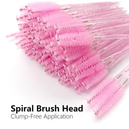 BIDEX 200 Pcs Disposable Mascara Wands - Spiral Lash Brush Applicators with Crystal Handles, Black and Pink Lash Spoolies for Eyelash & Eyebrow Makeup - görsel 6