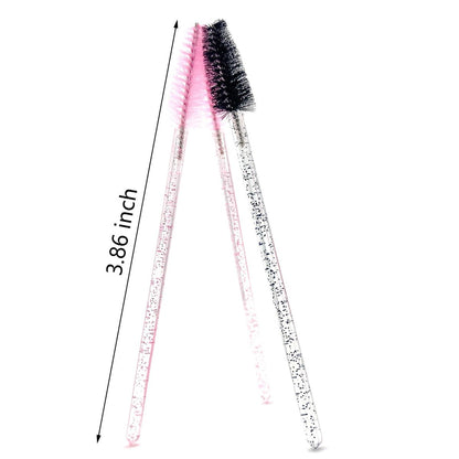 BIDEX 200 Pcs Disposable Mascara Wands - Spiral Lash Brush Applicators with Crystal Handles, Black and Pink Lash Spoolies for Eyelash & Eyebrow Makeup