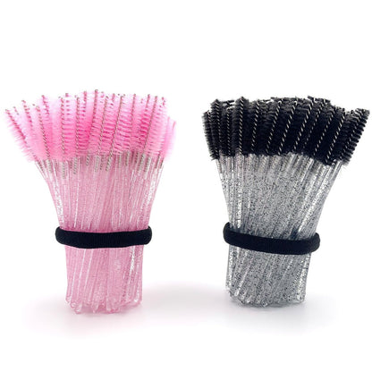 BIDEX 200 Pcs Disposable Mascara Wands - Spiral Lash Brush Applicators with Crystal Handles, Black and Pink Lash Spoolies for Eyelash & Eyebrow Makeup