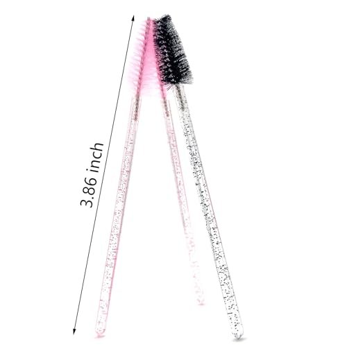 BIDEX 200 Pcs Disposable Mascara Wands - Spiral Lash Brush Applicators with Crystal Handles, Black and Pink Lash Spoolies for Eyelash & Eyebrow Makeup - görsel 4
