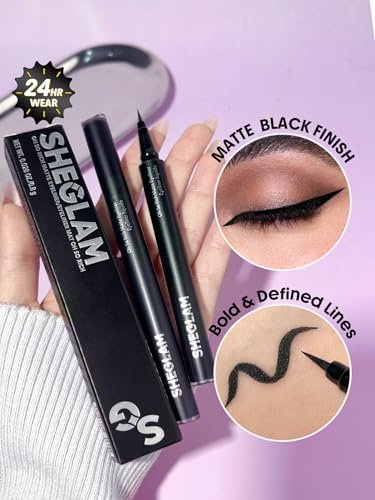 SHEGLAM Oh So Rich Matte Eyeliner - Waterproof, Smudgeproof, Longwearing Liquid Eyeliner - Black - görsel 12