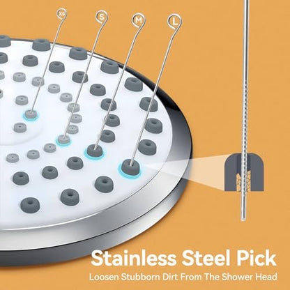 50-Pack Shower Head Cleaning Brush Set - Stainless Steel Anti-Clogging Tool with Protective Cover & Storage Boxes (Orange, White)