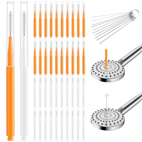 50-Pack Shower Head Cleaning Brush Set - Stainless Steel Anti-Clogging Tool with Protective Cover & Storage Boxes (Orange, White) - görsel 2
