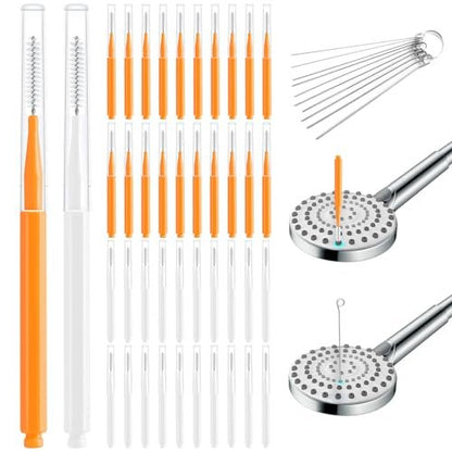 50-Pack Shower Head Cleaning Brush Set - Stainless Steel Anti-Clogging Tool with Protective Cover & Storage Boxes (Orange, White)