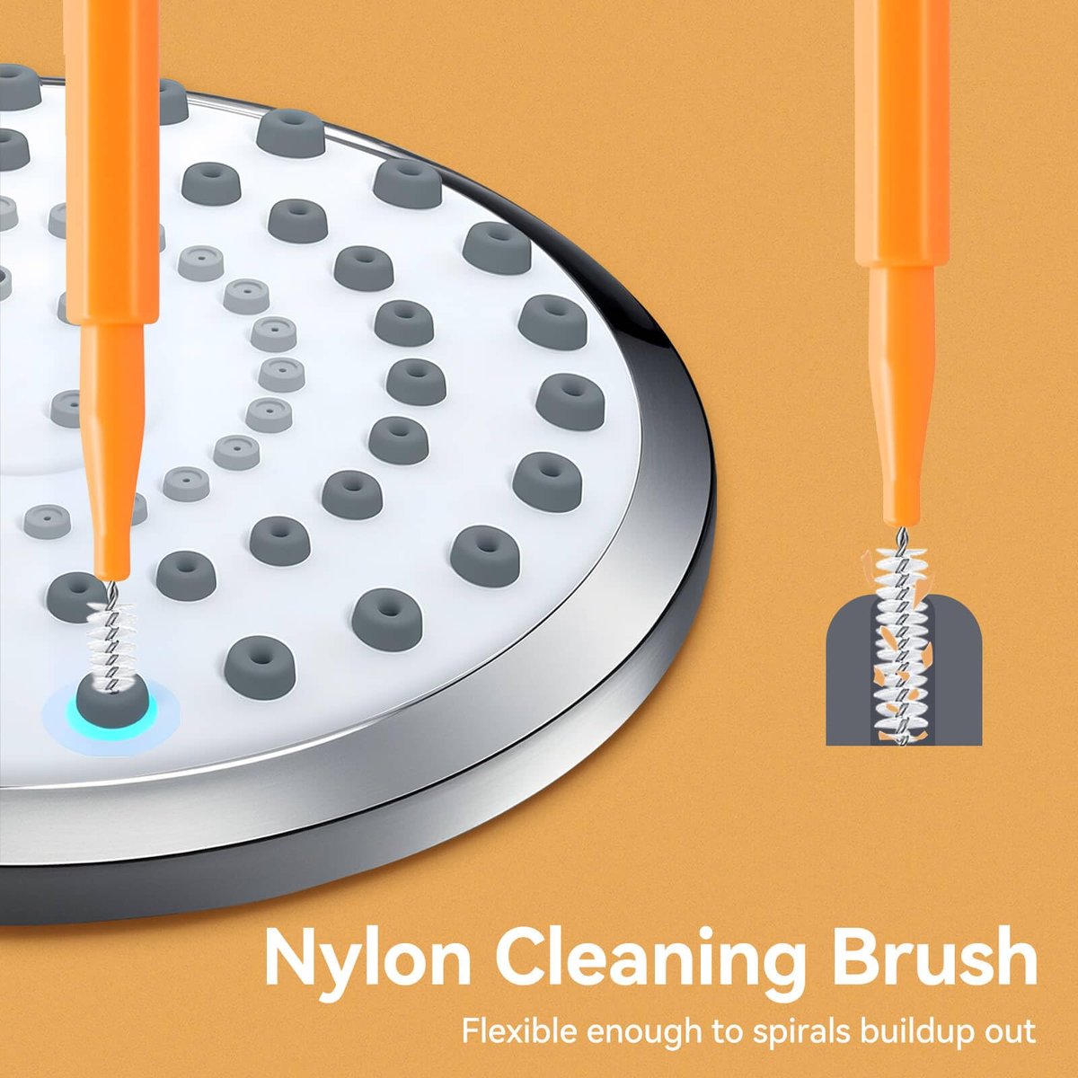 50-Pack Shower Head Cleaning Brush Set - Stainless Steel Anti-Clogging Tool with Protective Cover & Storage Boxes (Orange, White) - görsel 7