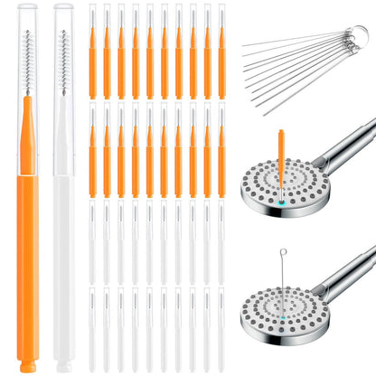 50-Pack Shower Head Cleaning Brush Set - Stainless Steel Anti-Clogging Tool with Protective Cover & Storage Boxes (Orange, White)