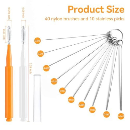 50-Pack Shower Head Cleaning Brush Set - Stainless Steel Anti-Clogging Tool with Protective Cover & Storage Boxes (Orange, White)
