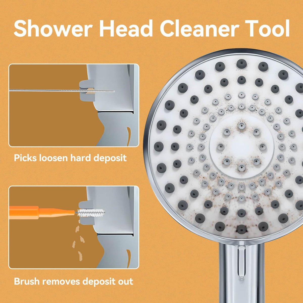 50-Pack Shower Head Cleaning Brush Set - Stainless Steel Anti-Clogging Tool with Protective Cover & Storage Boxes (Orange, White) - görsel 5