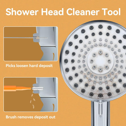 50-Pack Shower Head Cleaning Brush Set - Stainless Steel Anti-Clogging Tool with Protective Cover & Storage Boxes (Orange, White)
