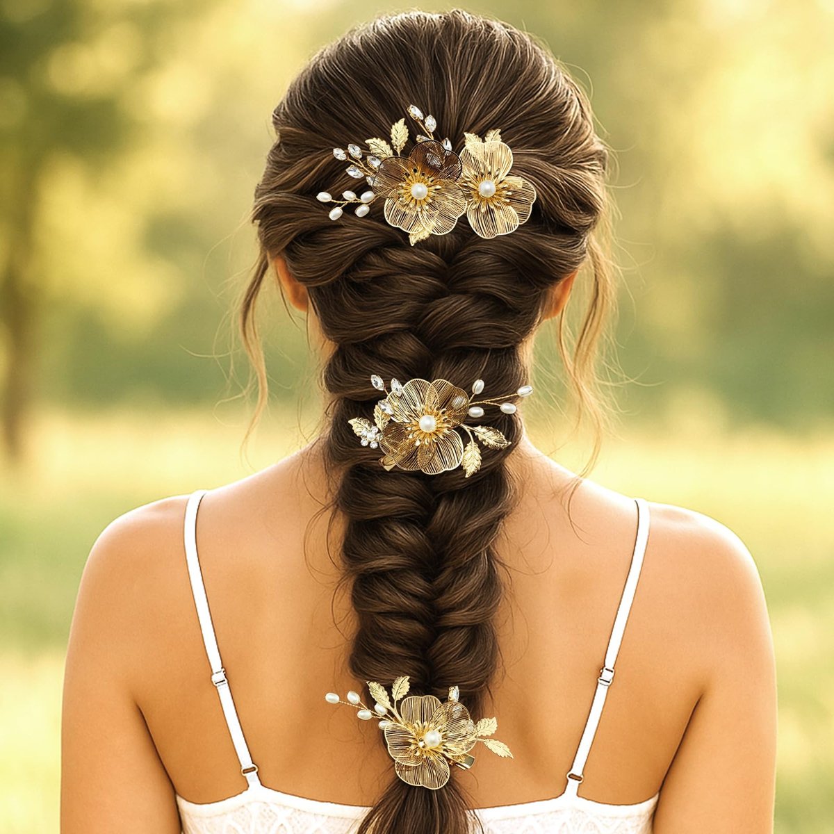 PRETTYLIFE Bridal Gold Hair Clips Crystal Pearl Gold Metal Flower Leaf Hair Pieces Accessories for Wedding (Pack of 3) Avelisse