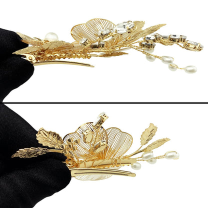 PRETTYLIFE Bridal Gold Hair Clips Crystal Pearl Gold Metal Flower Leaf Hair Pieces Accessories for Wedding (Pack of 3) Avelisse
