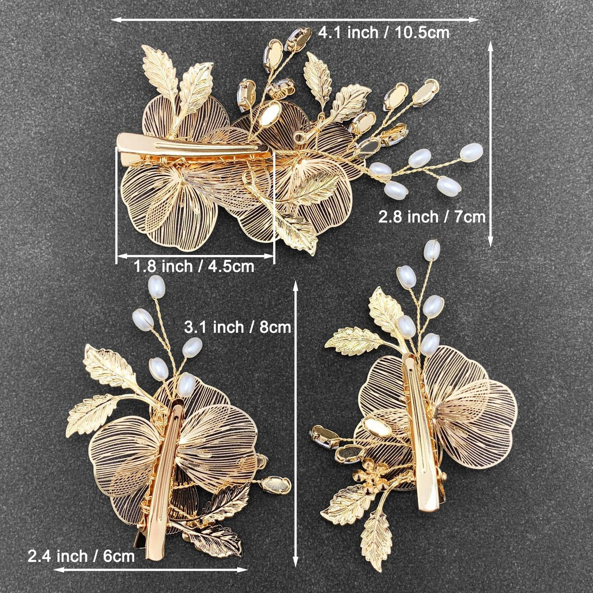 PRETTYLIFE Bridal Gold Hair Clips Crystal Pearl Gold Metal Flower Leaf Hair Pieces Accessories for Wedding (Pack of 3) Avelisse