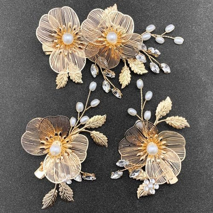 PRETTYLIFE Bridal Gold Hair Clips Crystal Pearl Gold Metal Flower Leaf Hair Pieces Accessories for Wedding (Pack of 3) Avelisse