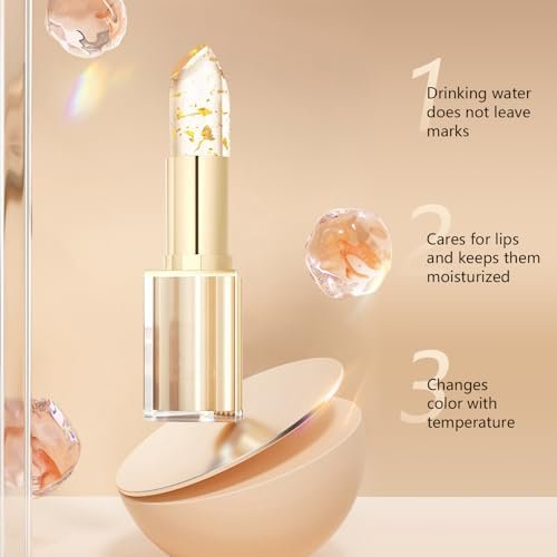Ginolmis Transferproof Color Changing Lipstick - Gold Crystal pH Lipstick Color Changings, Long Lasting 24H Moisturizing Glossy Shine Lip Gloss for Women (2-Pack) Avelisse