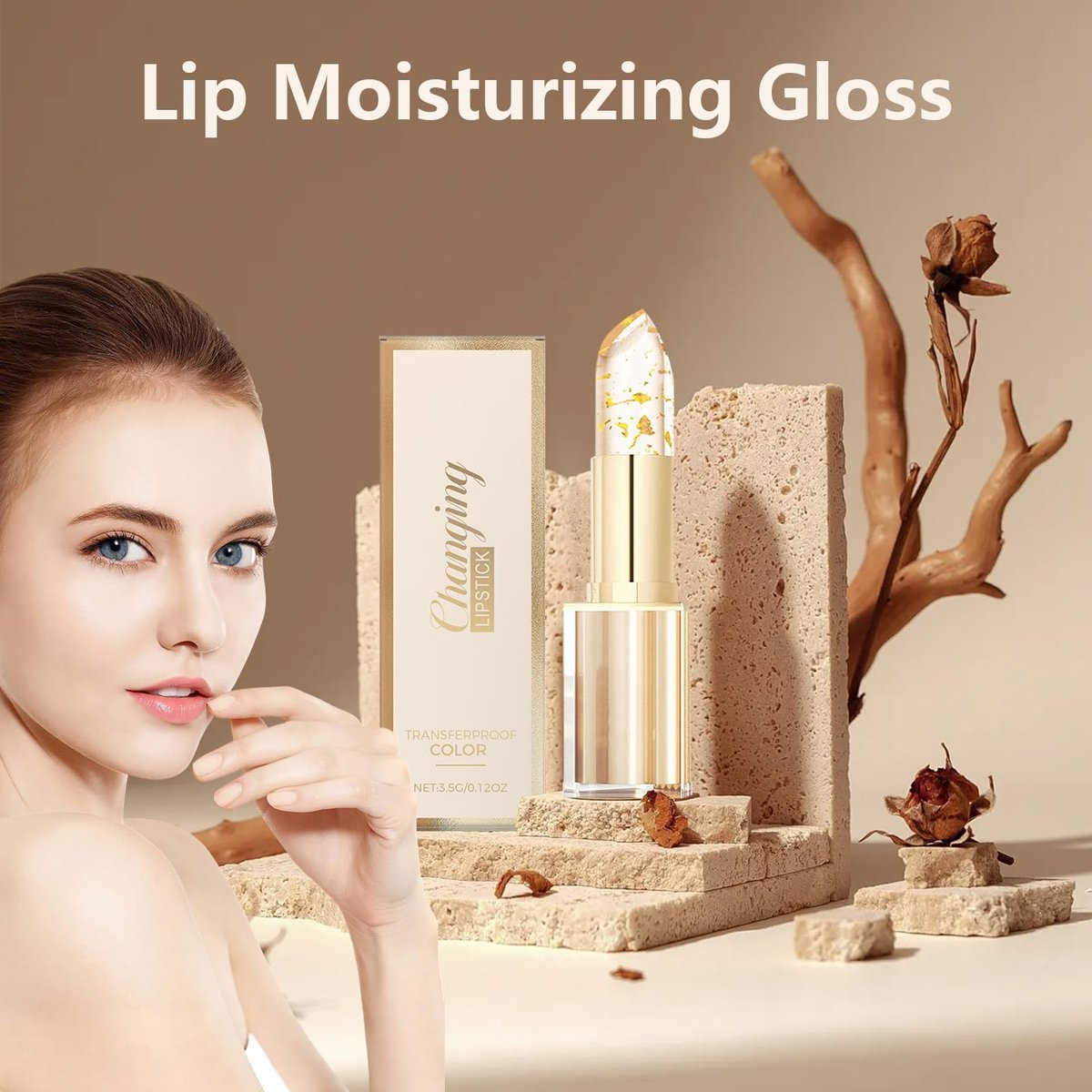 Ginolmis Transferproof Color Changing Lipstick - Gold Crystal pH Lipstick Color Changings, Long Lasting 24H Moisturizing Glossy Shine Lip Gloss for Women (2-Pack) Avelisse