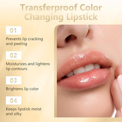 Ginolmis Transferproof Color Changing Lipstick - Gold Crystal pH Lipstick Color Changings, Long Lasting 24H Moisturizing Glossy Shine Lip Gloss for Women (2-Pack) Avelisse