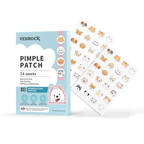 VENROCK Pimple Patches for Face – 48 Count Hydrocolloid Acne Treatment with Cute Pet Shapes, Salicylic Acid, Tea Tree Oil & Centella Asiatica – Fun Acne Spot Stickers for Kids & Adults - görsel 2